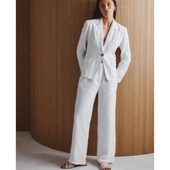 Quince NWT white 100% linen trouser pleat pant lined 6 - Picture 14 of 16